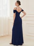 V-Neck Cold Shoulder Floor-Length Evening Dress – Navy Blue