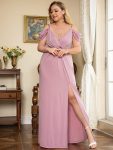 V-Neck Cold Shoulder Floor-Length Evening Dress – Purple Orchid