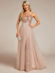 V-Neck Sequins and Tulle Backless Formal Evening Dress – Rose Gold