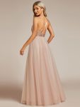 V-Neck Sequins and Tulle Backless Formal Evening Dress – Rose Gold