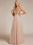 V-Neck Sequins and Tulle Backless Formal Evening Dress – Rose Gold