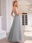 High-Waist V-Neck Sequined Bodice Sleeveless Backless Formal Evening Dress – Grey