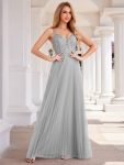 High-Waist V-Neck Sequined Bodice Sleeveless Backless Formal Evening Dress – Grey