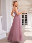 High-Waist V-Neck Sequined Bodice Sleeveless Backless Formal Evening Dress – Purple Orchid