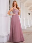 High-Waist V-Neck Sequined Bodice Sleeveless Backless Formal Evening Dress – Purple Orchid