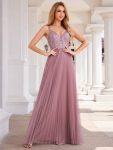 High-Waist V-Neck Sequined Bodice Sleeveless Backless Formal Evening Dress – Purple Orchid