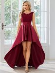 Elegant Sleeveless High-low Lace Top Wedding Guest Dress – Burgundy