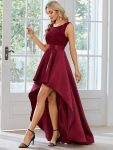 Elegant Sleeveless High-low Lace Top Wedding Guest Dress – Burgundy