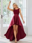 Elegant Sleeveless High-low Lace Top Wedding Guest Dress – Burgundy