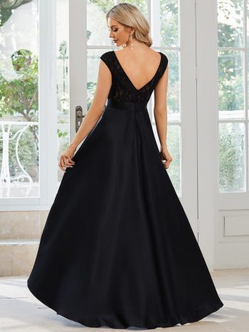 Elegant Sleeveless High-low Lace Top Wedding Guest Dress - Black