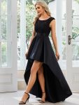 Elegant Sleeveless High-low Lace Top Wedding Guest Dress – Black