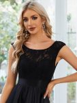 Elegant Sleeveless High-low Lace Top Wedding Guest Dress – Black