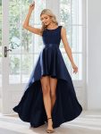 Elegant Sleeveless High-low Lace Top Wedding Guest Dress – Navy Blue