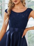 Elegant Sleeveless High-low Lace Top Wedding Guest Dress – Navy Blue