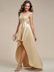 Elegant Sleeveless High-low Lace Top Wedding Guest Dress – Rose Gold