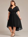 Plus Size Double V-Neck Ruffles Sleeve Chiffon Midi Wedding Guest Dress – Black