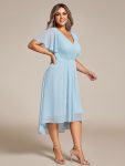 Plus Size Double V-Neck Ruffles Sleeve Chiffon Midi Wedding Guest Dress – Sky Blue