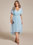 Plus Size Double V-Neck Ruffles Sleeve Chiffon Midi Wedding Guest Dress – Sky Blue