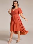 Plus Size Double V-Neck Ruffles Sleeve Chiffon Midi Wedding Guest Dress – Burnt Orange