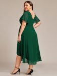 Plus Size Double V-Neck Ruffles Sleeve Chiffon Midi Wedding Guest Dress – Dark Green