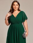 Plus Size Double V-Neck Ruffles Sleeve Chiffon Midi Wedding Guest Dress – Dark Green