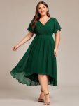 Plus Size Double V-Neck Ruffles Sleeve Chiffon Midi Wedding Guest Dress – Dark Green