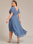 Plus Size Double V-Neck Ruffles Sleeve Chiffon Midi Wedding Guest Dress – Dusty Navy