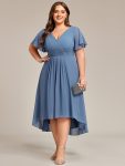 Plus Size Double V-Neck Ruffles Sleeve Chiffon Midi Wedding Guest Dress – Dusty Navy