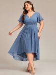 Plus Size Double V-Neck Ruffles Sleeve Chiffon Midi Wedding Guest Dress – Dusty Navy