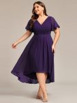 Plus Size Double V-Neck Ruffles Sleeve Chiffon Midi Wedding Guest Dress – Dark Purple