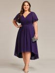 Plus Size Double V-Neck Ruffles Sleeve Chiffon Midi Wedding Guest Dress - Dark Purple