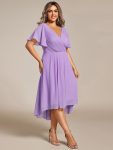 Plus Size Double V-Neck Ruffles Sleeve Chiffon Midi Wedding Guest Dress – Lavender