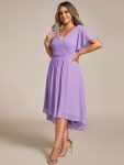 Plus Size Double V-Neck Ruffles Sleeve Chiffon Midi Wedding Guest Dress – Lavender