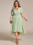 Plus Size Double V-Neck Ruffles Sleeve Chiffon Midi Wedding Guest Dress – Mint Green