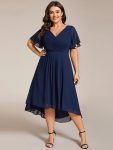 Plus Size Double V-Neck Ruffles Sleeve Chiffon Midi Wedding Guest Dress – Navy Blue