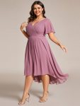 Plus Size Double V-Neck Ruffles Sleeve Chiffon Midi Wedding Guest Dress - Purple Orchid