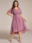 Plus Size Double V-Neck Ruffles Sleeve Chiffon Midi Wedding Guest Dress – Purple Orchid