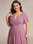 Plus Size Double V-Neck Ruffles Sleeve Chiffon Midi Wedding Guest Dress – Purple Orchid