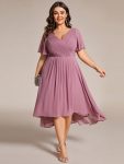 Plus Size Double V-Neck Ruffles Sleeve Chiffon Midi Wedding Guest Dress – Purple Orchid