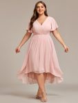 Plus Size Double V-Neck Ruffles Sleeve Chiffon Midi Wedding Guest Dress – Pink