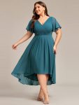 Plus Size Double V-Neck Ruffles Sleeve Chiffon Midi Wedding Guest Dress – Teal