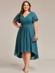 Plus Size Double V-Neck Ruffles Sleeve Chiffon Midi Wedding Guest Dress – Teal