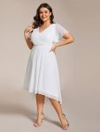 Plus Size Double V-Neck Ruffles Sleeve Chiffon Midi Wedding Guest Dress – White