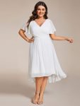 Plus Size Double V-Neck Ruffles Sleeve Chiffon Midi Wedding Guest Dress – White