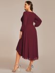 Long Sleeves Asymmetrical Hem A-Line Midi Wedding Guest Dress – Burgundy