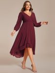 Plus Size Chiffon A-Line Long Sleeves Asymmetrical Hem Wedding Guest Dress – Burgundy