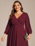 Plus Size Chiffon A-Line Long Sleeves Asymmetrical Hem Wedding Guest Dress – Burgundy