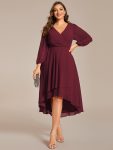 Plus Size Chiffon A-Line Long Sleeves Asymmetrical Hem Wedding Guest Dress – Burgundy