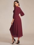 Long Sleeves Asymmetrical Hem A-Line Midi Wedding Guest Dress – Burgundy