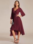 Long Sleeves Asymmetrical Hem A-Line Midi Wedding Guest Dress – Burgundy